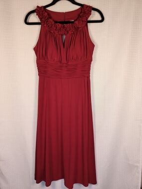 Sangria Petite Red Rosette Ruffle Neck Midi Dress Whimsigoth Ruched Keyhole 8P